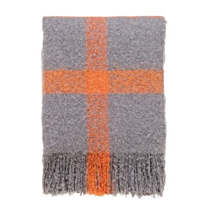 501c9c09e6ddc2da7a0f39e5b415702184f9271f56fcbd53e18e1571a57a20c7.jpg An Image of Helena Springfield Dahl Tolka Grey and Orange Woven Throw Light Grey