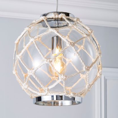 5121bb640e43919a3c0af15bdf63857e04f38d514749ff084c8602bc943d942c-1.jpg An Image of Leah 1 Light Pendant Rope Glass Ceiling Fitting Clear