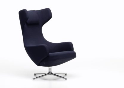 5418a51053a37450b69012692a3969c57d0702e93533f89669c8c37b70929261.jpg An Image of Vitra Grand Repos Chair Premium Leather Ochre Polished Base Glides for