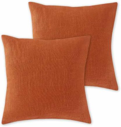 65ba0138c3f79b06958ee76e402f46503ba61b9d2a68a7adbf7241ca7a1e2505.jpg An Image of Adra Set of 2 100% Linen Cushions, 50 x 50cm, Cayenne Red