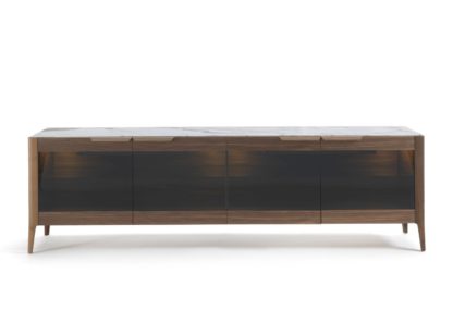 67aa8b034999ba02cd9a256f56da0bf285485e360183c499d85662f70e1ebd35.jpg An Image of Porada Atlante 5 Sideboard Walnut & Calacatta Oro Marble
