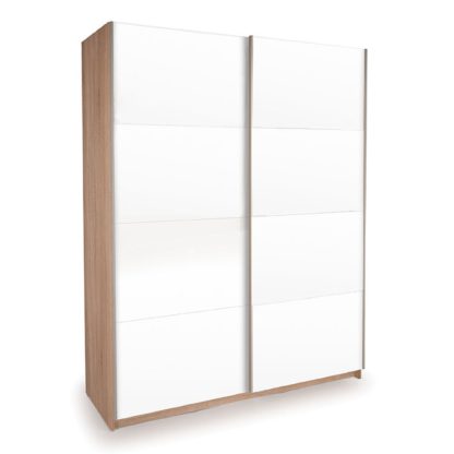 7d059ae8cc09f8d228ffd01f8ccd75c8ad07b8b855193a1df51c83629a37f506-1.jpg An Image of Ellum White Gloss and Oak Sliding Wardrobe White