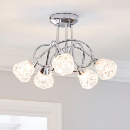 7f9b0a6ceed73db3b8d01ad0a8662390e5e0dfc61cf6fcaf0ebae44b63c3e5a3-1.jpg An Image of Ceccano 5 Light Glass Semi-Flush Ceiling Fitting Chrome