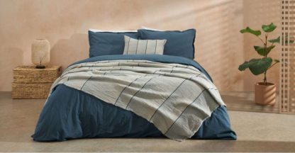 98c2ddeca80aa2176588968f01445318889354e52818715185cd5c18abfe64dd.jpg An Image of Sena Organic Cotton Stonewashed Duvet Cover + 2 Pillowcases, Double, Indigo Blue Uk