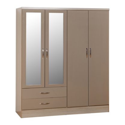 9ccdc98ec96120e3b301a64ddfb3df014b1c46f2f5caf9f4ce7c5fdaac173e22.jpg An Image of Nevada 4 Door 2 Drawer Grey Mirrored Wardrobe Grey
