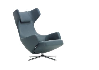 afbd56969718b1bc2ce5e14ab3c690afad2acd0471792deaa0fdab0d8bdc3348.jpg An Image of Vitra Grand Repos Chair Premium Leather Ochre Polished Base Glides for