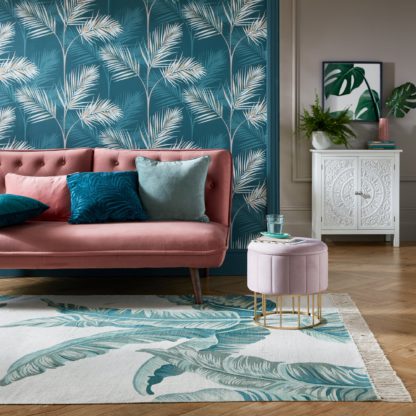 bc42e55823f41403e5bfabb5acaf19eb074dcd24dcf7347d7b52be83d7234249-1.jpg An Image of Banana Leaf Rug Cream and Green