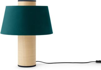 An Image of Haroon Table Lamp, Raffia & Peacock Blue Velvet