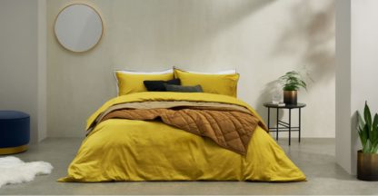 e165777901332ee8c01026d45662aca45d9598e8a9e3851ff491720783d52f02-2.jpg An Image of Hylia Washed Cotton Satin Duvet Cover + 2 Pillowcases, Super King, Antique Gold
