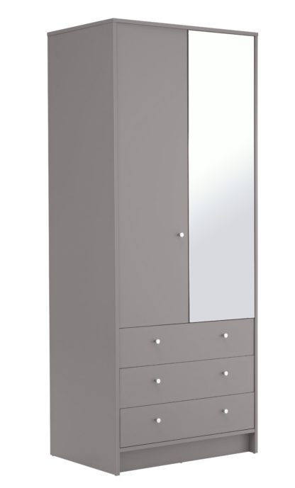 007d8aaede6471e167d60db639ab008b186c5c870a086586b1c7b06ec4df3d94.jpg An Image of Habitat Malibu 2 Door 3 Drawer Mirror Wardrobe - Grey