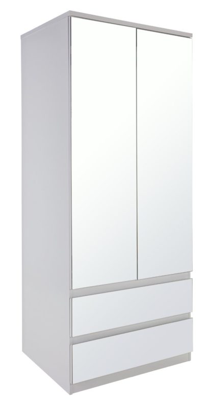 009b4f4e06073f562e86552ada5bd420874bd0933667b6eb4df345ee15a090a0.jpg An Image of Habitat Jenson Gloss 2 Dr 2 Drw Mirrored Wardrobe - White