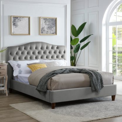 00d669d2af9708bf43870ce324ac9bb80adf489b02b32adf6e02aa7862bb5eb9.jpg An Image of Sorrento Silver Velvet Bed Frame Silver