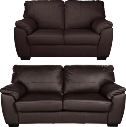 05cf4e3f139e3227147978aa2b308831ecde45f34297352302447c479bf8c885.jpg An Image of Argos Home Milano Leather Chair & 3 Seater Sofa - Chocolate