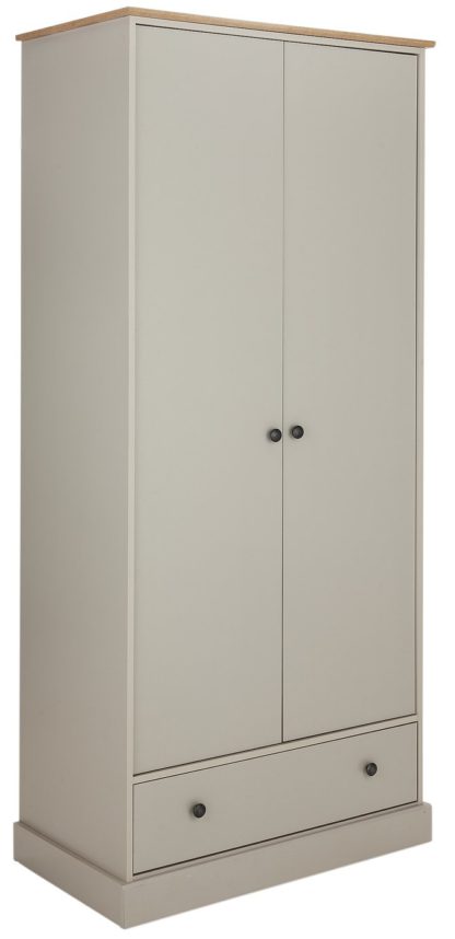 06128bbbe96b1a7389f2ea54111f69a48a04a9a97ed14bb4287dad0f99cbd33e.jpg An Image of Argos Home Kensington 2Dr 1Drw Wardrobe - Soft Grey /Oak Eff