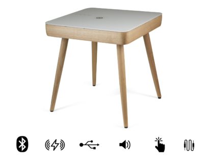 0dc0180acc0bd49288de998440c8fbf2622f6e02d690927a30e3adb85ba61409.jpg An Image of Koble Carl wooden wireless charging Bluetooth Side Table