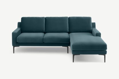 1cb41a10dcf6709c9343e2ab9f682236c2d01f35fc33b72432f0a8004769884b.jpg An Image of Katrine Right Hand Facing Chaise End Corner Sofa, Steel Blue Velvet