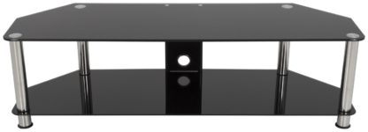 21e0de7c2cbc72c685bea3af8d20386daacc0cbc4e70ca17895980280c6f6c7c-1.jpg An Image of AVF Classic Up to 65 Inch Glass TV Stand - Black and Chrome