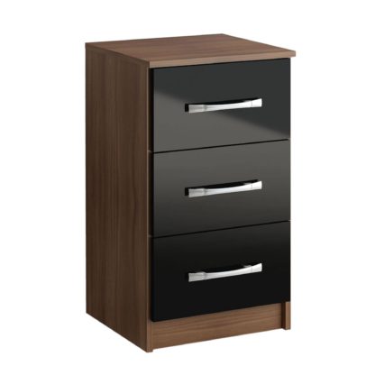 227f130f473266912041f206de95190d8df2f4e98e55f436ec3fabf2afbec797.jpg An Image of Lynx Walnut and Black 3 Drawer Bedside Table Black