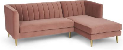 2304653e5eb3c80279846db26d889fc346142c19f089eb8e77c9932563289dda.jpg An Image of Amicie Right Hand Facing Chaise End Corner Sofa, Blush Pink Velvet