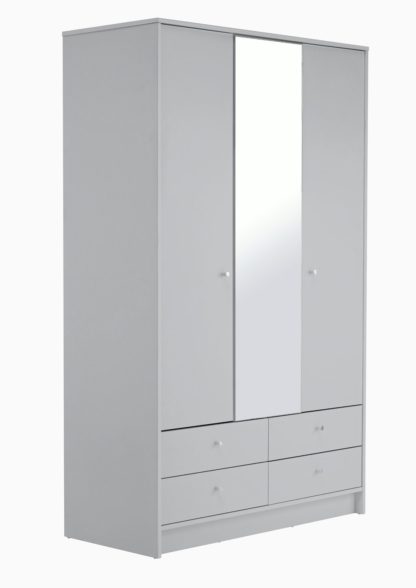 3c1ce797a5b126e3d4c7cd852ccf229b31a65e0edb19224ef91a1365f95f52e7.jpg An Image of Habitat Malibu 3 Door 4 Drawer Mirror Wardrobe - Grey