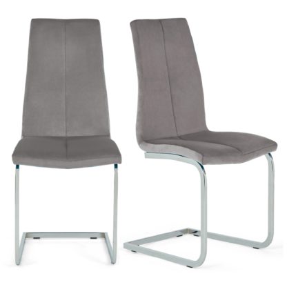 3da100d1458a35e625e003c2fa33cdc3572e23f8ade5935b14c0d1af384f29d1.jpg An Image of Jamison Set of 2 Dining Chairs Light Grey Velvet Grey