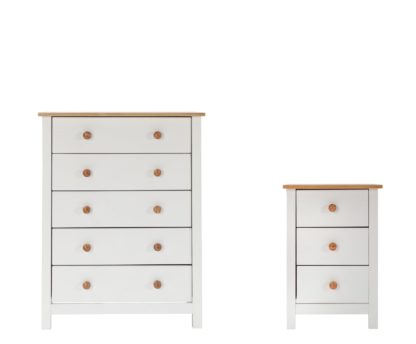 3f0aeecefa52ac08bcf6a2e11f05266ebc3b1671c6d4aca1a1dd057f1d6480cc.jpg An Image of Habitat Scandinavia Bedside Table & 5 Drawer Set-Two Tone
