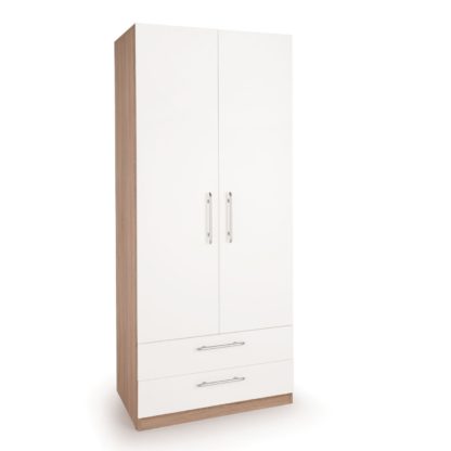 417ab9c86a3abfe1f9acd379a322f00798c64d038442a83f3d6d5c3de3a07049.jpg An Image of Hyde 2 Drawer Double Wardrobe White/Natural