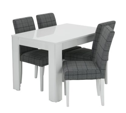 56456f0e80265d764abeddc4bf64b42056d5c5507a2c329a4ab29318987242f2.jpg An Image of Habitat Miami White Gloss Dining Table & 4 Chairs - Blue