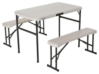 57444ad6bd552361a7ba8ab5ec88de10a6a09f097cf32928f97edad0e878b2f2.jpg An Image of Lifetime Plastic 4 Seater Picnic Table - Almond