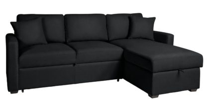 59323149fe681571522be1fb5ebadb10f81bbe89391a814a642166f79af787c0.jpg An Image of Habitat Reagan Right Corner Faux Leather Sofa Bed - Black