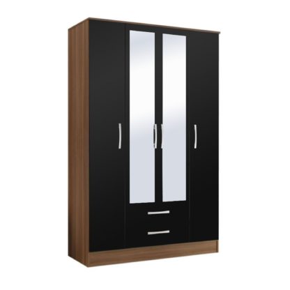 5fb19a86e04e3bc049ff999fda4540677eb86c8f47e0deccba478f5597725d14.jpg An Image of Lynx Walnut and Black 4 Door Wardrobe Black