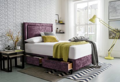 7085d1a91fc86393fbbf2ebaeddecbfd4d4618a788db39d01219fbefbc85a16b.jpg An Image of Silentnight Velvet Superking 4 Drawer Divan Set - Purple