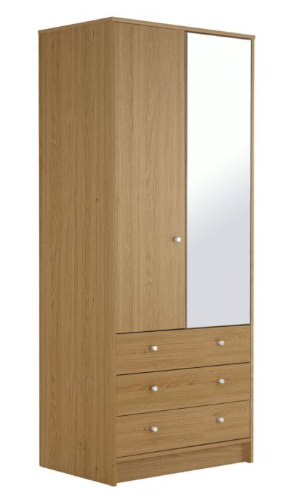 7f0318fe9ac0d96a3cbba41878c8a8b170f347c18fe227939ec36486462618db.jpg An Image of Habitat Malibu 2 Dr 3 Drw Mirror Wardrobe - Black Oak Eff