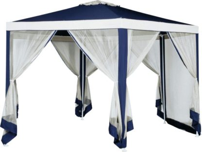 85f92bc2c7b2fcf636c66b4abbec839333b51cf6d43deea6d1733320263a731f.jpg An Image of Argos Home 4m Hexagonal Garden Gazebo with Side Panels -Blue