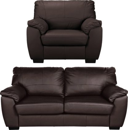 8c63aadefde50826e89353aedefdaa674a705c52cbb061be43a8727adc2659cd.jpg An Image of Argos Home Milano Leather Chair & 3 Seater Sofa - Chocolate