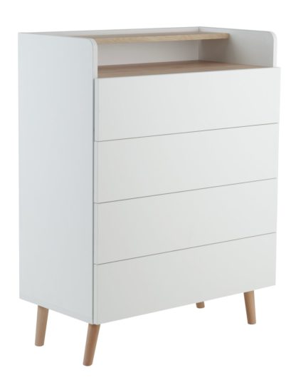 93678658c8896673ca850e9f67311af9a40612d03a28767ec4bf63f7fd9dcff7.jpg An Image of Habitat Skandi 4 Drawer Chest with Shelf - White Two Tone