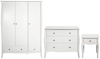 9a78c862b13c60e462a1181b72d498adca5842966d1905a23f54c664910e422d.jpg An Image of Amelie 3 Piece 3 Door Wardrobe Set - White