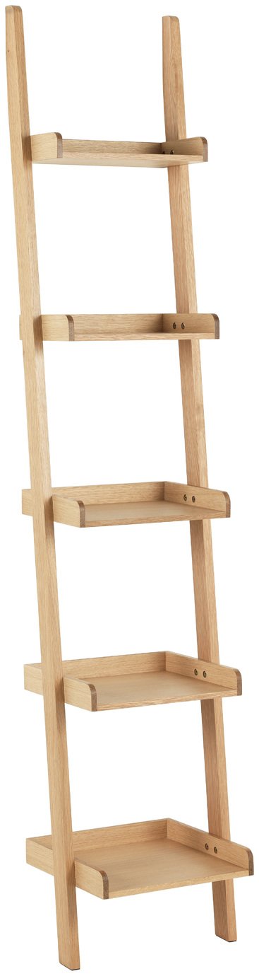 9de9a8765a23b641dae1ab106b75153aa1aa1161e6f89a2a347c3d8fa55ce184.jpg An Image of Habitat Jessie Oak Veneer Narrow Leaning Ladder Storage Unit