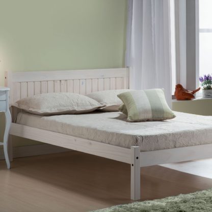 ab833faee0f6befca7cadfabe054bdcd0680352fd19edd53a29f07e9b13d223b.jpg An Image of Rio Whitewash Bed Frame White