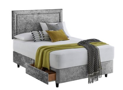 ad9398d1f6b012b2941147475c8e0db57c70c6d0e7f977f950dc94bc92746dfa.jpg An Image of Silentnight Toulouse Velvet Kingsize 2 Drawer Divan - Silver