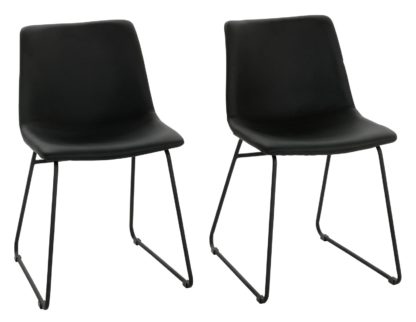 b40d79de31cc3f92113251fad1539dde0b17d443d101dee0e82b3d4ce6f4c126.jpg An Image of Habitat Joey Pair of Faux Leather Dining Chairs - Black