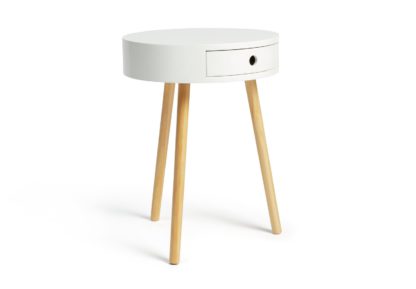 bd18996f6429d134845764feb7f337e4a6b57888f3a91bc5610aa01a748f150e.jpg An Image of Habitat Otto 1 Drawer Round Bedside Table - White