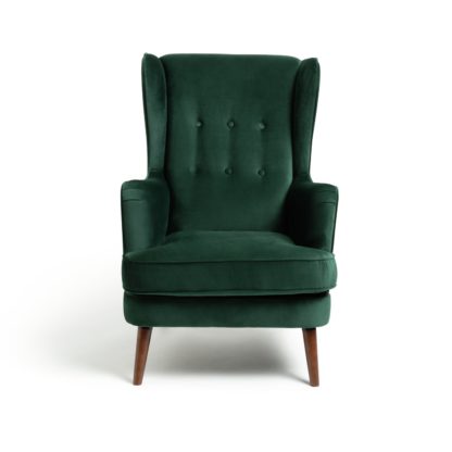 c1afa0940ab132463b5ad6f8099210d34b8b1805c7775520a89a243846df23e2.jpg An Image of Habitat Callie Velvet Wingback Chair - Forest Green