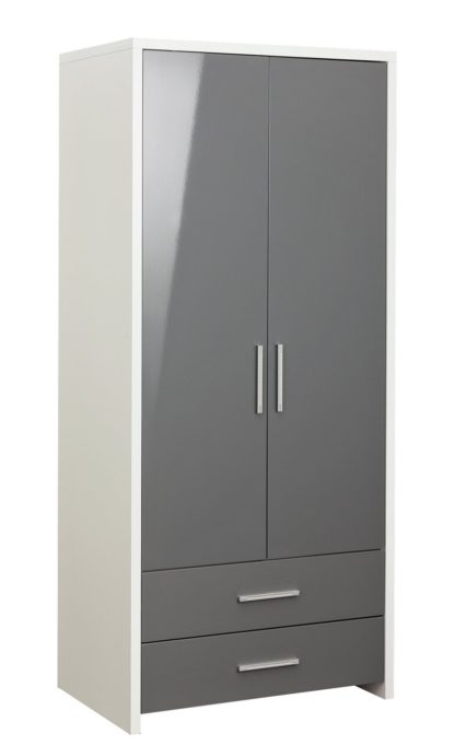 c2a295294c0ac225abc5d3ab55a899802e3540386bad564fe0124e11b4a4018b.jpg An Image of Habitat Broadway 2 Dr 2 Drw Wardrobe - Grey Gloss & White