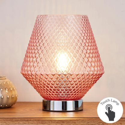 c52e5ce22f1a6f7fd8a37110a4cb918648816fd4d7fcd0014d9eaccf35b84f21.jpg An Image of Miah Blush Touch Dimmable Table Lamp Blush