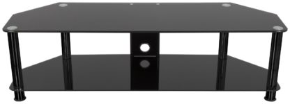 d099aa0ddffa274657e65b0d3df4c2efb803420ce4167e24ff4625e8114d0441.jpg An Image of AVF Classic Up to 65 Inch Glass TV Stand - Black and Chrome