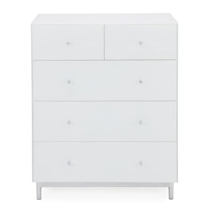 d61927c21dd2f8889413d4a8c0c47a90b4ae848008524fdae3cba38f46b26225.jpg An Image of Bardoux Glass 5 Drawer Chest White