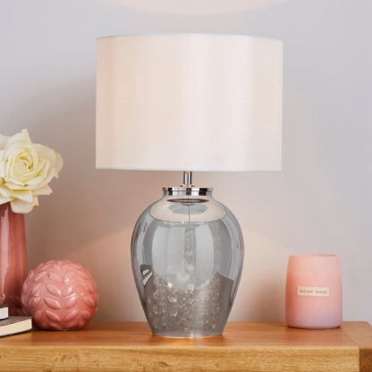 e7b6c7ad28aacace82681e4431b335f4165ba79116c0f2e2159be6795318c1b5.jpg An Image of Seychelles Smoked Table Lamp Grey