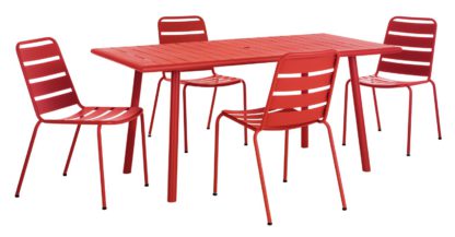 f13a359a850cb74821f5b30e30562c021841a3954a42fa8bac560786a62feb31.jpg An Image of Habitat Darwin 4 Seater Metal Bistro Set - Red