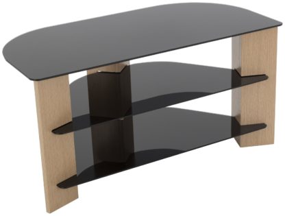 f1535e71b6e6e31be2a4f895a302cde1d2a510e62834b6320068f8b5d01e9c8f.jpg An Image of AVF Up To 42 Inch TV Stand - Black Glass and Oak Effect
